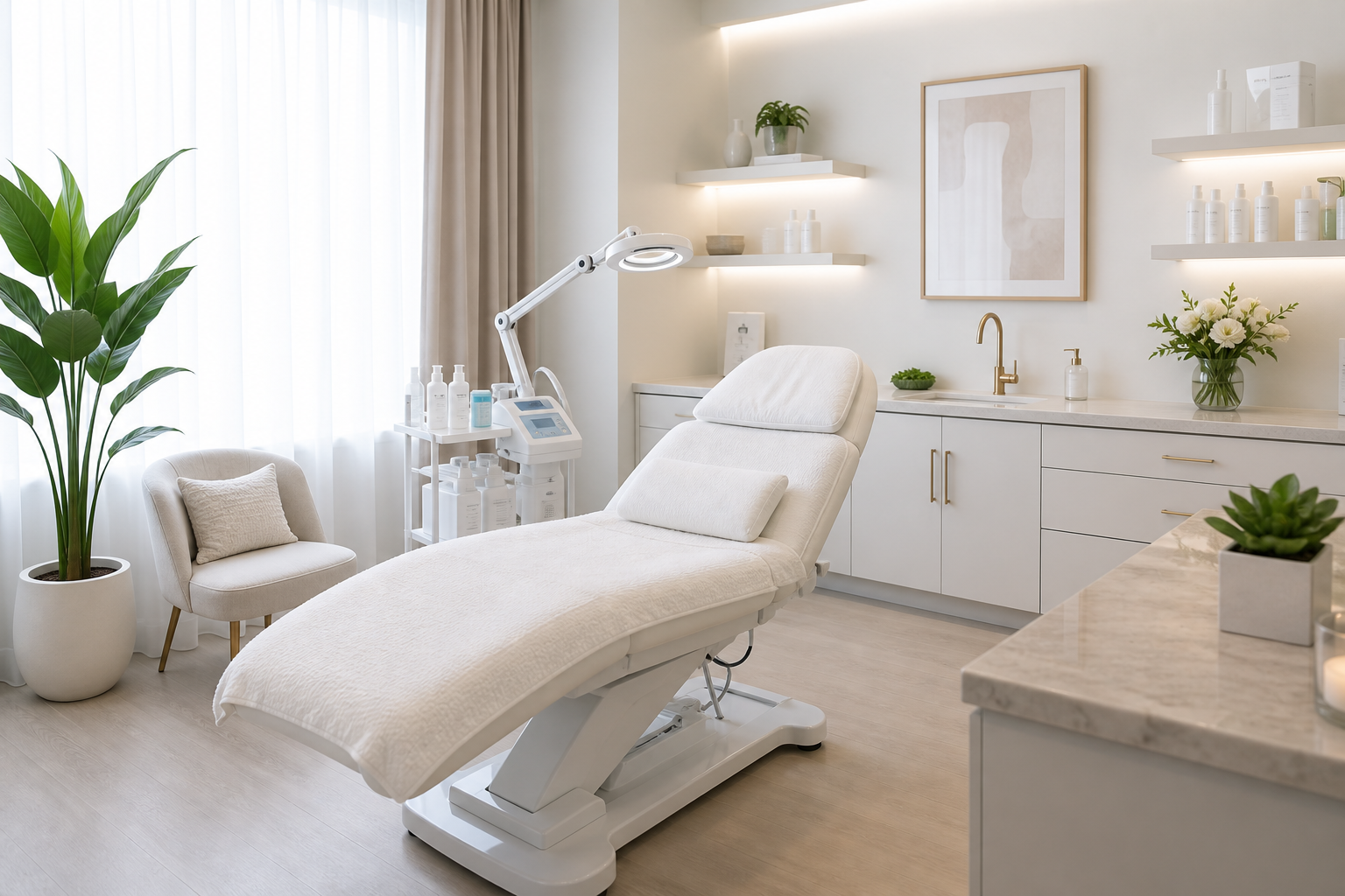 Clean aesthetician office and medical spa treatment room