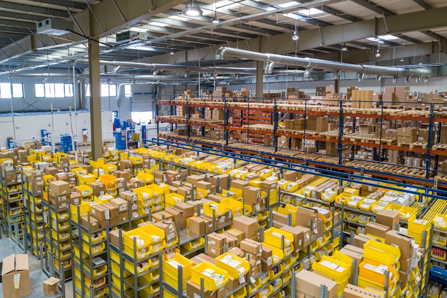 Clean warehouse aisle with storage racks